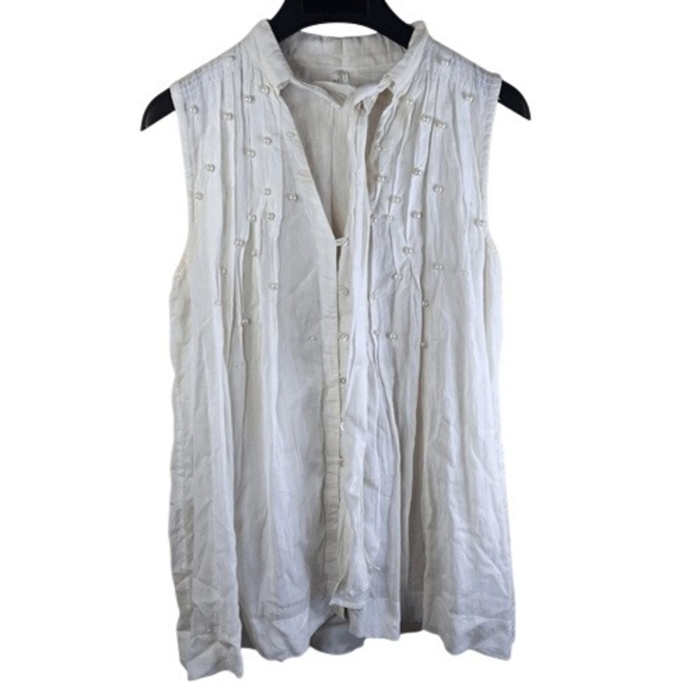 Anthropologie Feather‎ and Bone Womens Sleeveless Beaded Tie Blouse Size Small